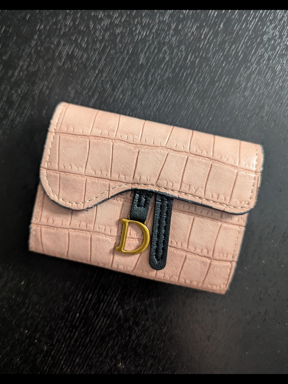 NEW! Faux Leather Croc-Embossed Credit Card Mini Wallet in Blush Pink